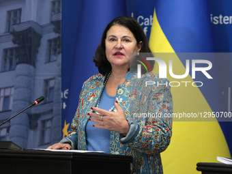EU Ambassador to Ukraine Katarina Mathernova participates in a joint press briefing with Deputy Prime Minister for European and Euro-Atlanti... by Hennadii Minchenko/Ukrinform/NurPhoto