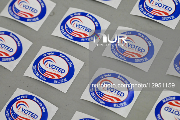 ''I Voted'' stickers are at the San Diego County Registrar of Voters in San Diego, California, U.S., on November 4, 2025. Ballots are cast d... by Carlos Moreno/NurPhoto