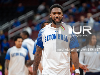 The Seton Hall Pirates warm up prior to an NCAA basketball game at Prudential Center in Newark, United States, on November 3, 2025.  by Dan Squicciarini/NurPhoto
