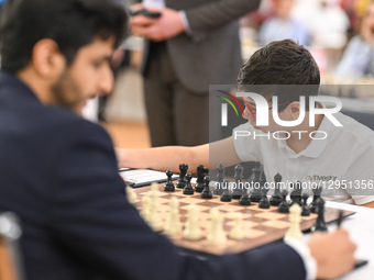 Faustino Oro (ARG) plays in the Round 2 game at Resort Rio during the FIDE World Cup 2025 in Goa, India  by Ranjith Kumar/NurPhoto