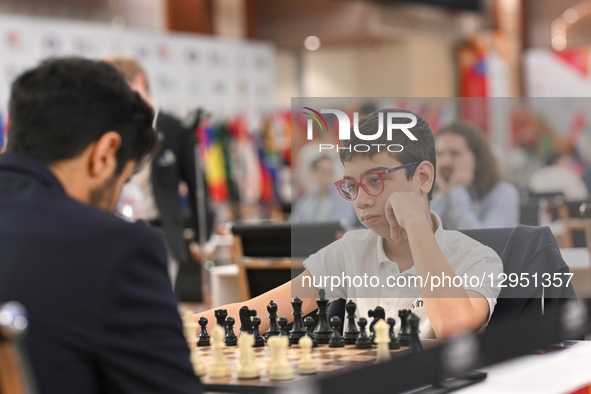 Faustino Oro (ARG) plays in the Round 2 game at Resort Rio during the FIDE World Cup 2025 in Goa, India  by Ranjith Kumar/NurPhoto