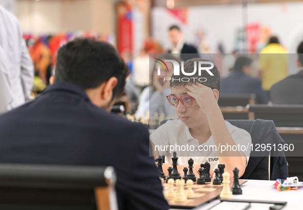 Faustino Oro (ARG) plays in the Round 2 game at Resort Rio during the FIDE World Cup 2025 in Goa, India  by Ranjith Kumar/NurPhoto