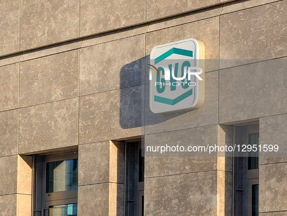 The GVG Immobilien Service logo is displayed on the paneled stone facade of a property in Munich, Bavaria, Germany, on November 4, 2025. The... by Michael Nguyen/NurPhoto