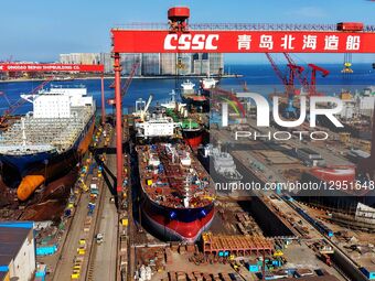 The giant ship is under construction at Beihai Shipbuilding Co., Ltd. in Qingdao, Shandong Province, China, on November 5, 2025.  by Costfoto/NurPhoto