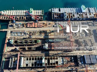The giant ship is under construction at Beihai Shipbuilding Co., Ltd. in Qingdao, Shandong Province, China, on November 5, 2025.  by Costfoto/NurPhoto