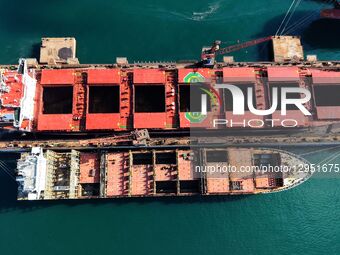 The giant ship is under construction at Beihai Shipbuilding Co., Ltd. in Qingdao, Shandong Province, China, on November 5, 2025.  by Costfoto/NurPhoto