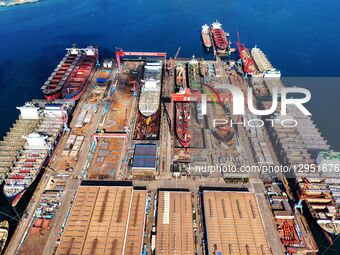 The giant ship is under construction at Beihai Shipbuilding Co., Ltd. in Qingdao, Shandong Province, China, on November 5, 2025.  by Costfoto/NurPhoto