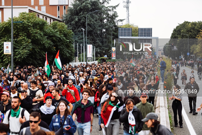The Demonstration In Support Of The Global Sumud Flotilla After The Interception By The Israeli Army Off The Coast Of Gaza During The General Strike On The East Ring Road In Milan