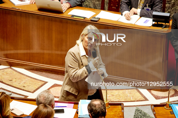 France's Health Minister Stephanie Rist speaks during a session of questions to the government at the National Assembly, French Parliament L... by Adnan Farzat/NurPhoto