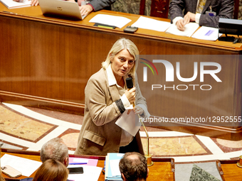 France's Health Minister Stephanie Rist speaks during a session of questions to the government at the National Assembly, French Parliament L... by Adnan Farzat/NurPhoto