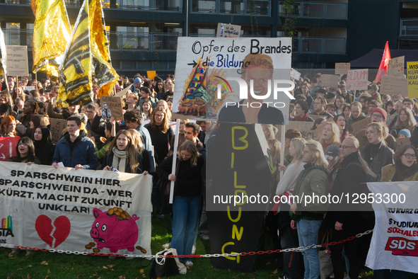 Thousands of students from various universities take part in a large demonstration against massive budget cuts for the education sector in D... by Ying Tang/NurPhoto