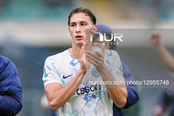 Francesco Pio Esposito of FC Internazionale greets the fans at the end of the Serie A Enilive match between Hellas Verona FC and FC Internaz... by Giuseppe Maffia/NurPhoto