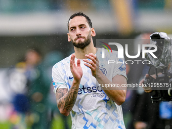 Hakan Calhanoglu of FC Internazionale greets the fans at the end of the Serie A Enilive match between Hellas Verona FC and FC Internazionale... by Giuseppe Maffia/NurPhoto