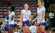 Dominika Pierzchala and Laura Heyrman play during the volleyball match between KS DevelopR...