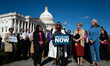 April Verrett, SEIU President, speaks at a press conference about health care outside of t...