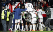 In Madrid, Spain, on November 6, several players of Rayo Vallecano celebrate a goal during...