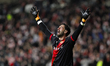 In Madrid, Spain, on November 6, Augusto Batalla of Rayo Vallecano celebrates a goal durin...