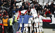 In Madrid, Spain, on November 6, several players of Rayo Vallecano celebrate a goal during...