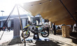 A general view of a motorcycle display at the exhibition stand during the first day of ope...