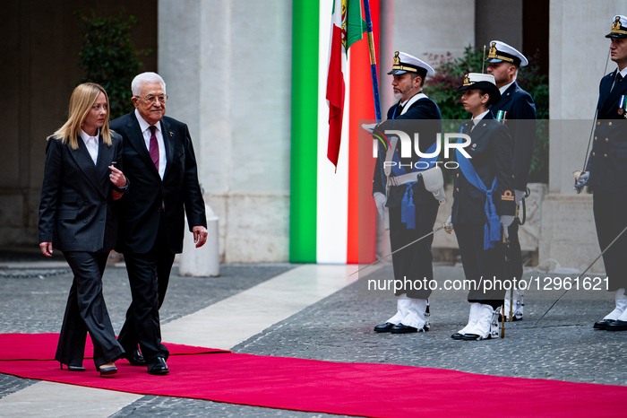 Italian Prime Minister Giorgia Meloni Meets The President Of Palestine, Mahmoud Abbas In Rome 
