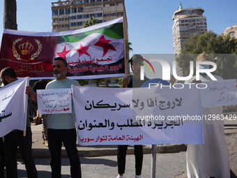 Hundreds of residents from Syria's Jazira region demonstrate in Al-Marjah Square in the center of Damascus, carrying banners calling for an... by Rami Alsayed/NurPhoto
