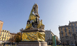 In Turin, Italy, on November 7, 2025, Extinction Rebellion covers the statue of Camillo Ca...