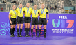 Referees of the final match between Korea DPR and the Netherlands receive medals at the FI...