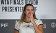 RIYADH, SAUDI ARABIA - NOVEMBER 8, 2025: Runner-up Aryna Sabalenka speaks to the media aft...