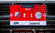 The scoreboard shows 2-1 during the match between FC Utrecht and AFC Ajax Amsterdam at the...