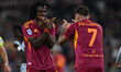 Manu Kone of A.S. Roma and Lorenzo Pellegrini of A.S. Roma celebrate the goal by Zeki Celi...