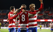 Pedro Aleman of Granada CF scores the second goal for his team during the LaLiga Hypermoti...