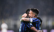 Ange-Yoan Bonny and Lautaro Martinez of FC Inter celebrate after a goal during the Italian...