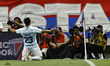 In Fortaleza, Brazil, on November 9, 2025, player Marlon celebrates Gremio's second goal d...