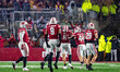 Wisconsin Badgers safety Austin Brown (9), linebacker Mason Posa (8), linebacker Cooper Ca...