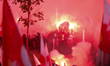 In Warsaw, Poland, on November 11, 2025, participants in the independence march under the...