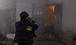 The DSNS responds to a drone strike on a warehouse in Kharkiv, Ukraine, on November 12, 20...