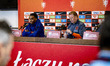 Netherlands defender Jurrien Timber and Netherlands coach Ronald Koeman participate in the...