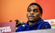 Netherlands defender Jurrien Timber attends the press conference for the FIFA World Cup 20...