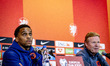Netherlands defender Jurrien Timber and Netherlands coach Ronald Koeman participate in the...