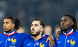 Michael Olise of France, Rayan Cherki of France, and Manu Kone of France participate in th...