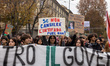 A thousand young people march through the streets of Turin, Italy, on November 14, 2025, i...