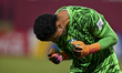 Brazil's goalkeeper Joao Pedro celebrates after winning a penalty shootout in their FIFA U...