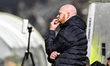 Manager Andy Whing, the manager of Barrow, looks on during the Sky Bet League 2 match betw...