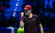 Jannik Sinner of Italy celebrates in the final men's singles round match against Carlos Al...