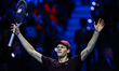 Jannik Sinner of Italy celebrates in the final men's singles round match against Carlos Al...