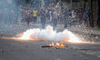 Protesters clash with security forces near Dhanmondi 32 in Dhaka, Bangladesh, on November...