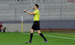 UEFA appoints match referee Igor Pajac, who reacts after consulting the VAR monitor during...