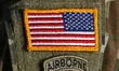 DEBA, POLAND - NOVEMBER 18:A U.S. Army patch on the sleeve of an American soldier partici...