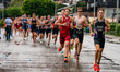 Athletes compete during the Elite Men's race at the 2025 Europe Triathlon Cup Alanya in An...