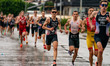 Athletes compete during the Elite Men's race at the 2025 Europe Triathlon Cup Alanya in An...
